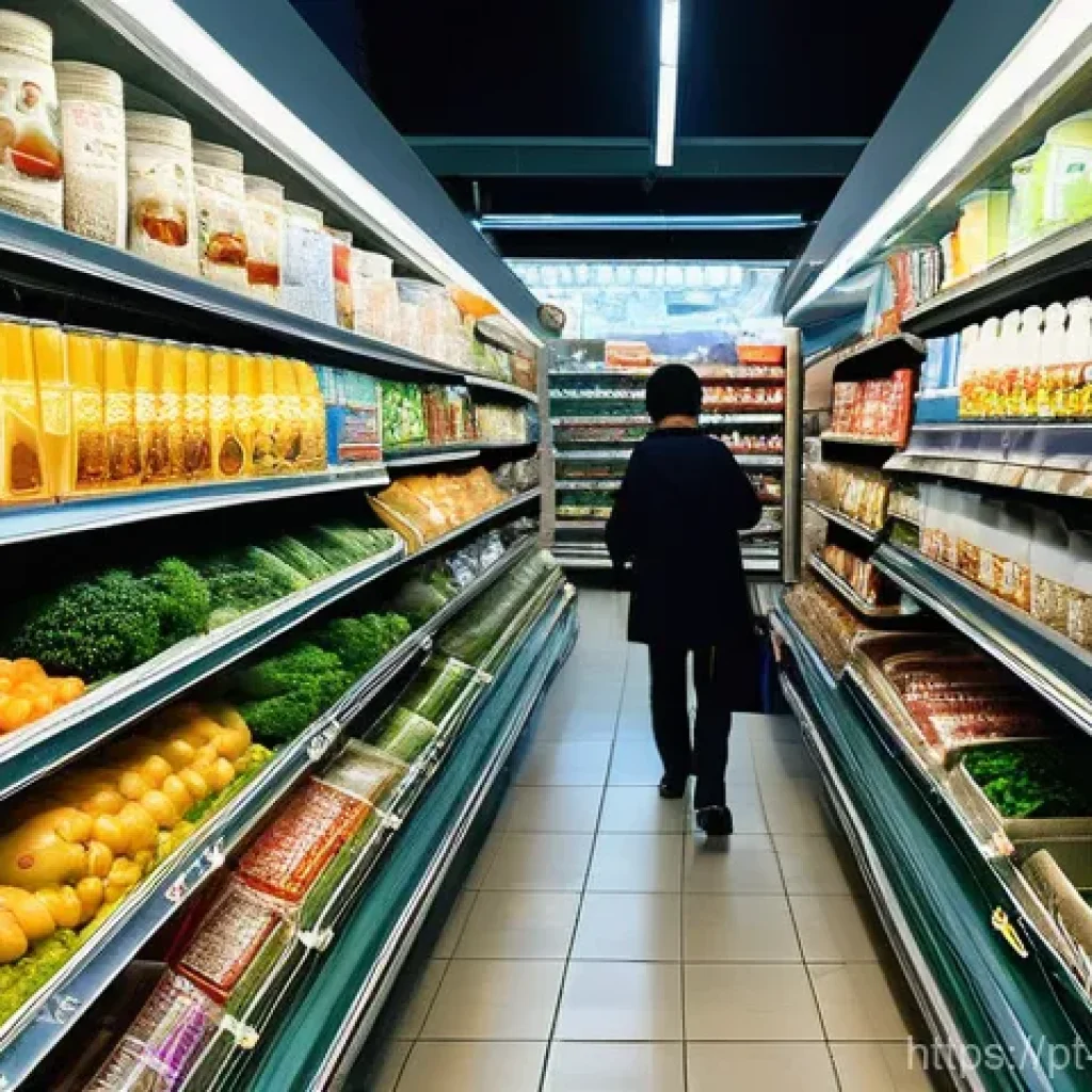 중국 음식 재료 쇼핑 - **Prompt:** A vibrant and bustling Asian supermarket scene in Lisbon, Portugal. The image captures t...