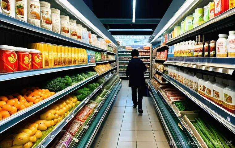 중국 음식 재료 쇼핑 - **Prompt:** A vibrant and bustling Asian supermarket scene in Lisbon, Portugal. The image captures t...