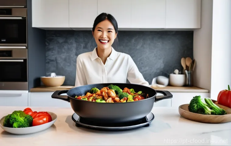 중식 밀키트 세일 - **Prompt 1: Effortless Culinary Joy in a Modern Home**
A cheerful adult woman, impeccably dresse...