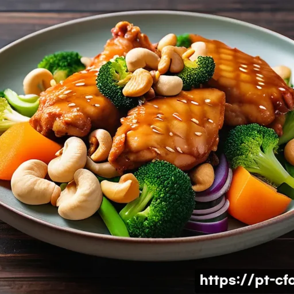 중식 냉동식품 후기 - A vibrant and appetizing close-up of a traditional Chinese frozen meal plate featuring colorful stir...