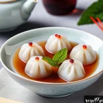 Home 20 중국식 디저트 만들기 - A close-up, high-resolution image of traditional Chinese sweet rice dumplings (tangyuan) in a delica...