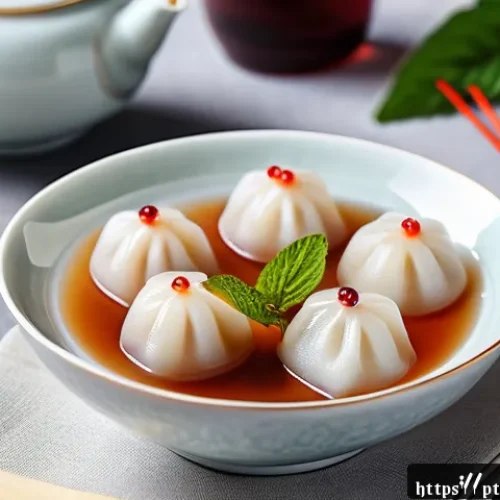 Home 32 중국식 디저트 만들기 - A close-up, high-resolution image of traditional Chinese sweet rice dumplings (tangyuan) in a delica...