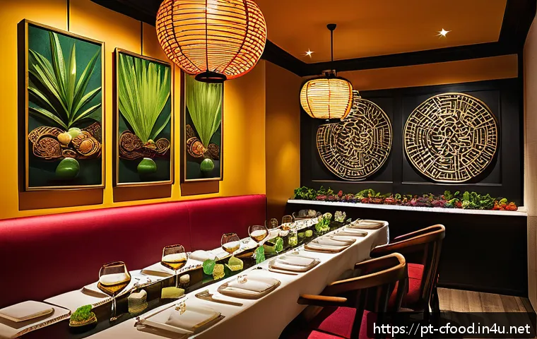 중식당 메뉴 구성 - A vibrant restaurant scene showcasing a modern Brazilian-Chinese fusion dining experience: diverse g...