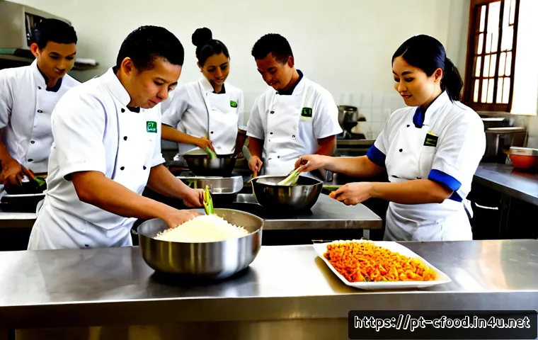 중국 요리학교 - Photorealistic Chinese culinary school kitchen in São Paulo, Brazil, adult Brazilian students wearin...